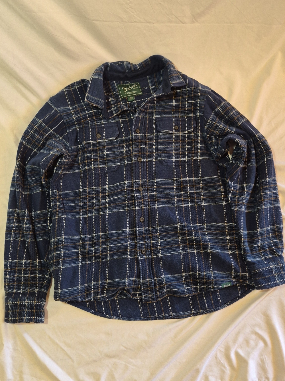 Woolrich Navy and White Plaid Button-Down Shacket Size Lg